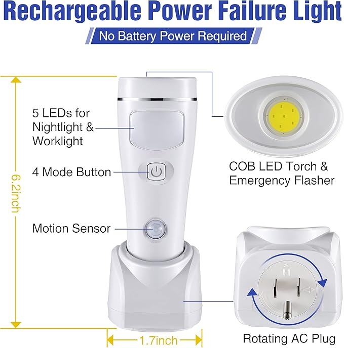 Enhon 4 in 1 LED Emergency Lights for Home Power Failure, 6 Pack Rechargeable Plug in Flashlight