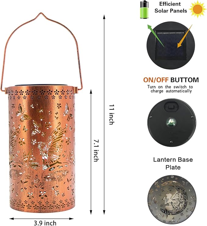 Solar Lanterns Outdoor Hanging Lantern Lights,Fairy Metal Decor Lanterns-Waterproof LED Decorative