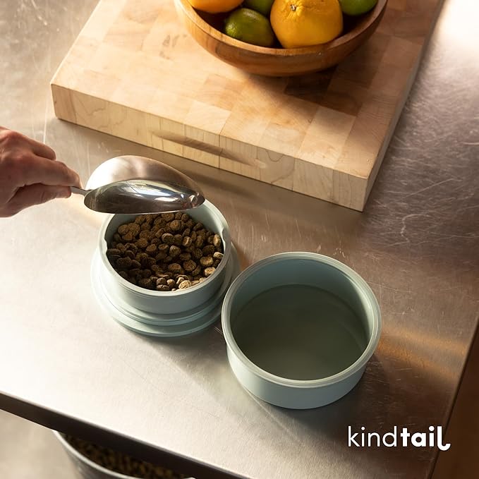 KindTail Dog Travel Bowls - Set of 2 Portable Pet Food & Water Dishes with Lid & Handle - Each