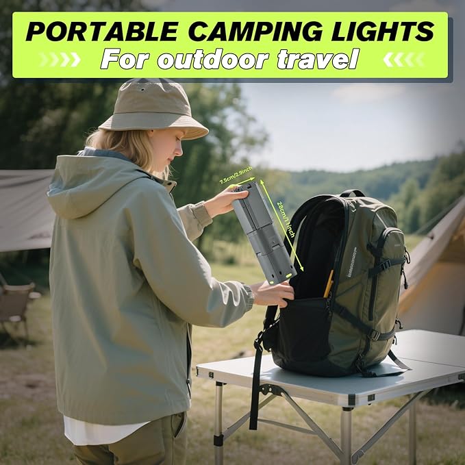 Portable Camping Light, 14000mAh Telescopic Camping Lantern with Rechargeable Power Supply
