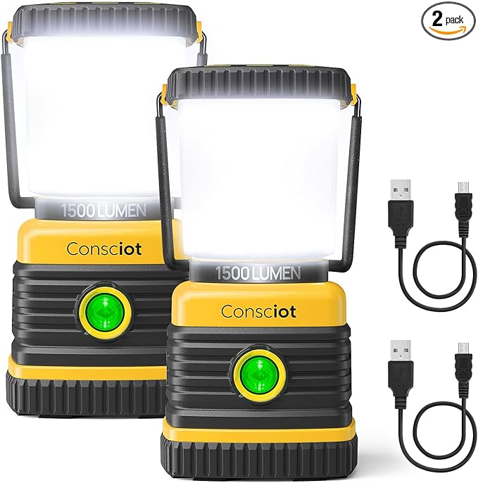 LED Camping Lantern, Consciot C02 USB-C Rechargeable Camping Lights, 1500LM, 5 Light Modes, Up to