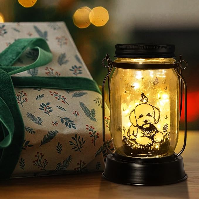 Bichon Dog Gifts for Women/Men Bichon Frise Solar Lanterns Birthday Dog Lovers Lantern Pet Loss Dog