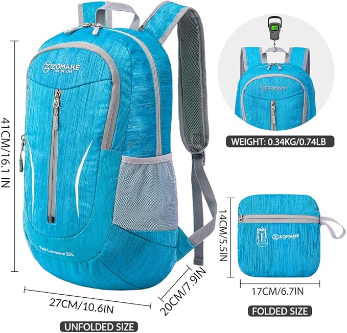 ZOMAKE 25L Ultra Lightweight Packable Backpack, Foldable Hiking Backpacks Water Resistant Small