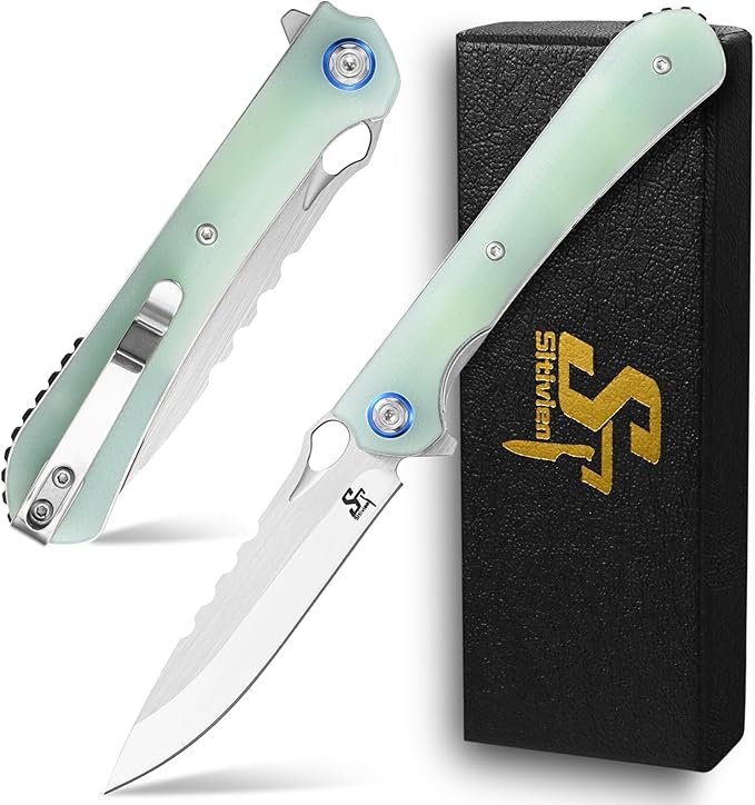 Sitivien ST145 Folding Pocket Knife,14C28N Steel Blade,G10 Handle EDC Tool Knife for Outdoor