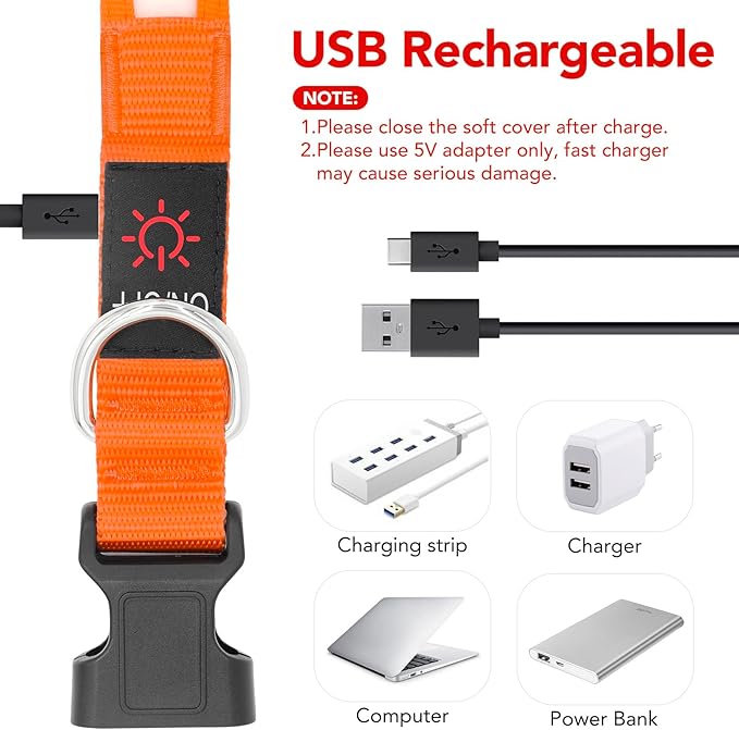 Vizpet LED Dog Collar, Light Up Dog Collar Adjustable USB Rechargeable Super Bright Safety Light