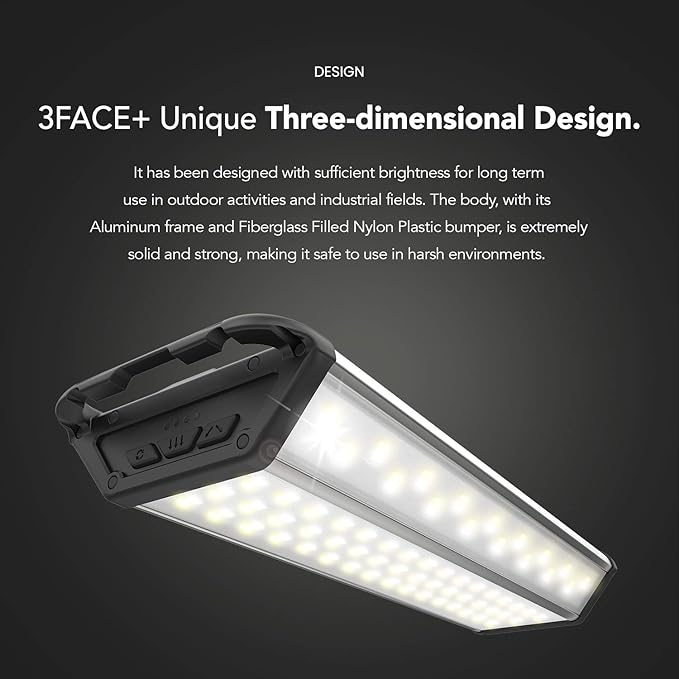 CLAYMORE 3 FACE+ (Large) - Rechargeable LED Area Light for Outdoors, Camping, Tent, Work