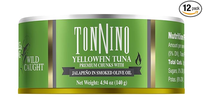 Tonnino Tuna Fish Yellowfin Pole&Line ??Premium chuncks with Jalapeno in Smoked Oilve Oil ??Pack of