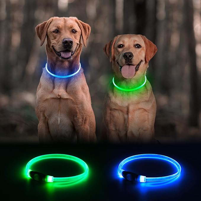 2 Packs Light Up Dog Collar, LED Dog Collar, USB Rechargeable Dog Lights for Night Walking