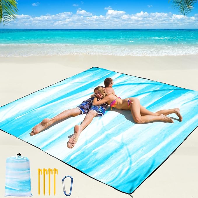 Beach Blanket Waterproof Sandproof Beach Mat 79" X 83"/10'x9'for 2-8 Adults Quick Drying Outdoor