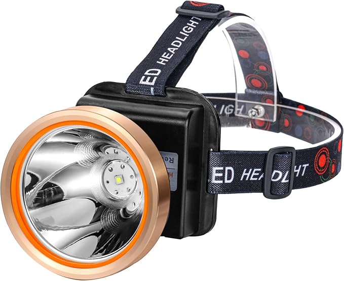 Superbright LED Rechargeable Headlamp,High Power 2 Light Modes Waterproof Headlight Adjustable Gold
