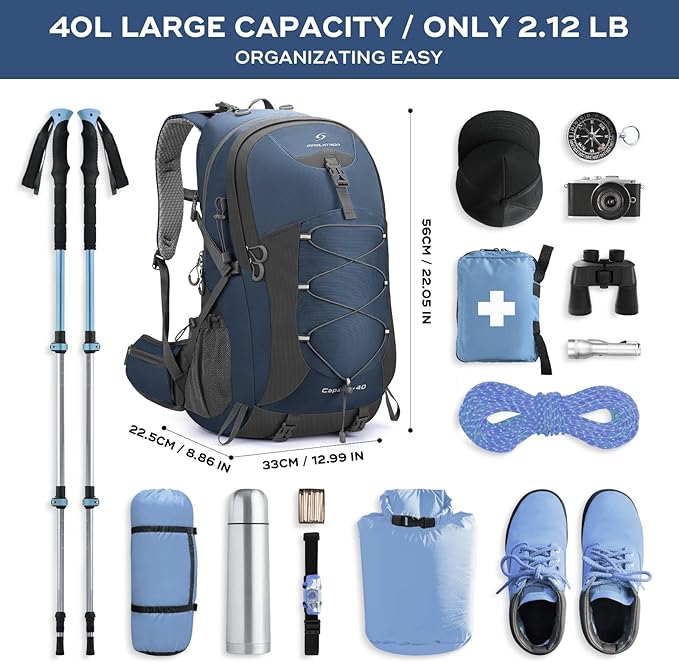 Maelstrom Hiking Backpack,Camping Backpack,40L Waterproof Hiking Daypack with Rain
