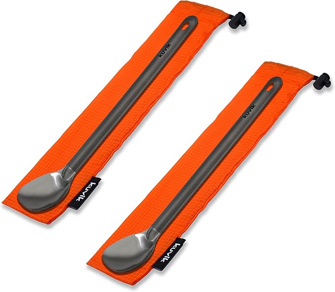 Kuvik Titanium Long Handle Spoon 2-Pack - Ultralight and Compact for Camping and Hiking