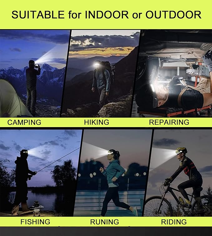 New LED Headlamp Rechargeable, 230° COB Super Bright Head Lights for Forehead, 6Mode Hard Hat Light