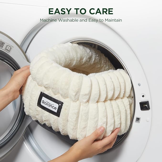 BALANCE Cat Bed Kitten Bed, Washable Round Cat Beds for Indoor Cats,Super Soft Plush Faux Fur Pet