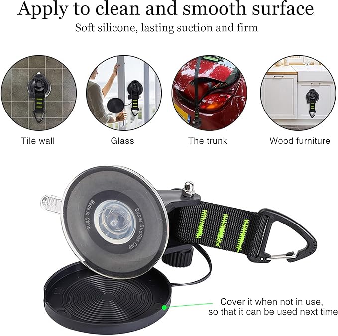 CONBOLA Suction Cups Hooks Heavy Duty Outdoor Car Camping Essentials 4 Pieces Upgraded Tie Down