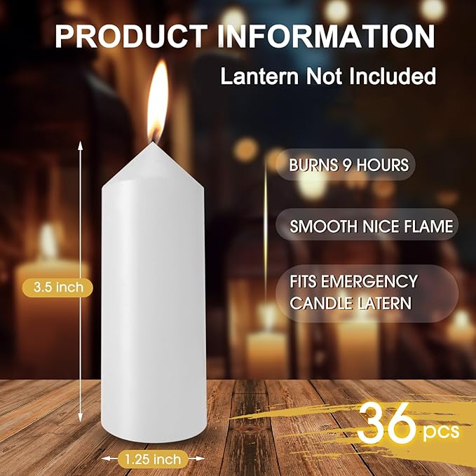 9 Hour Emergency Candles for Lantern (Lantern Not Included) 3.5 Inch White Candles Long Burning