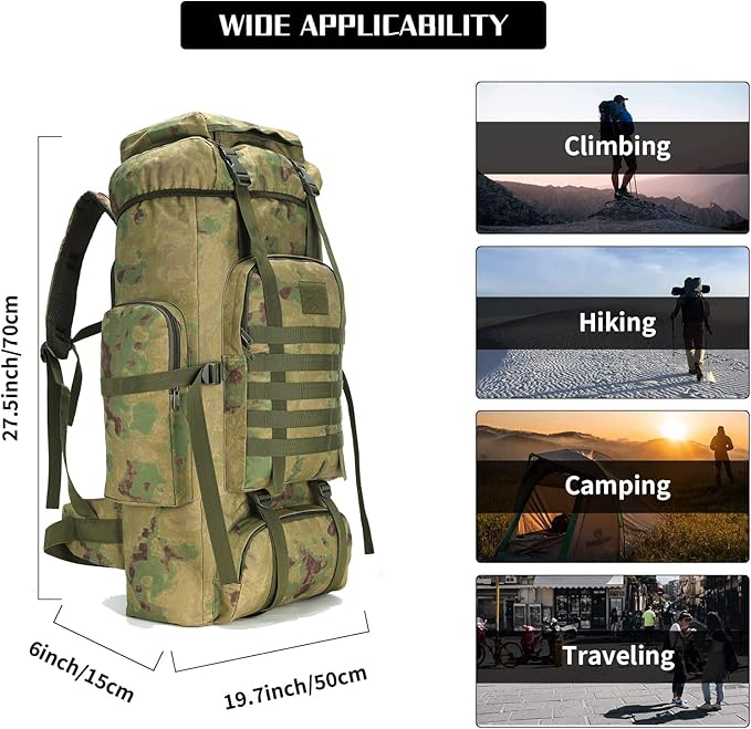 Hiking Backpack for Men 70L/100L Camping Backpack Military Rucksack Molle 3 Days Assault Pack for