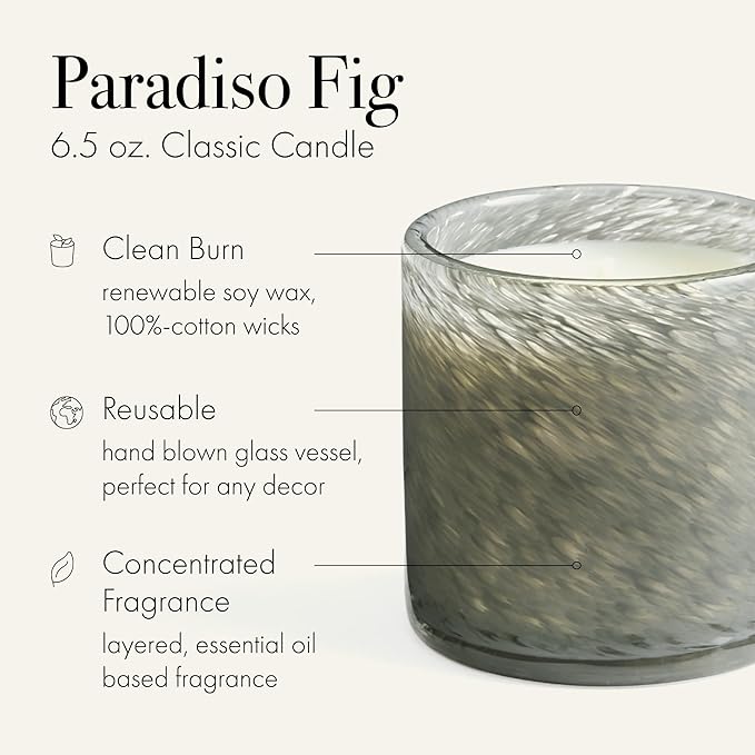 LAFCO New York Classic Candle, Paradiso Fig - 6.5 oz - 50-Hour Burn Time - Reusable, Hand Blown