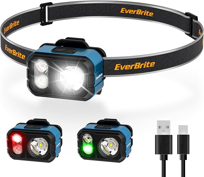 EverBrite Rechargeable LED Headlamp, Only 1.59 OZ Ultra-Light with Hat Clip, IP67 Waterproof