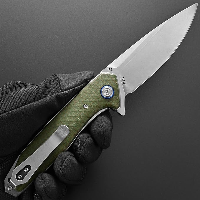 Eafengrow EF972 Folding Knife, D2 Steel Blade Micarta Handle Pocket Knife Folder for Outdoor