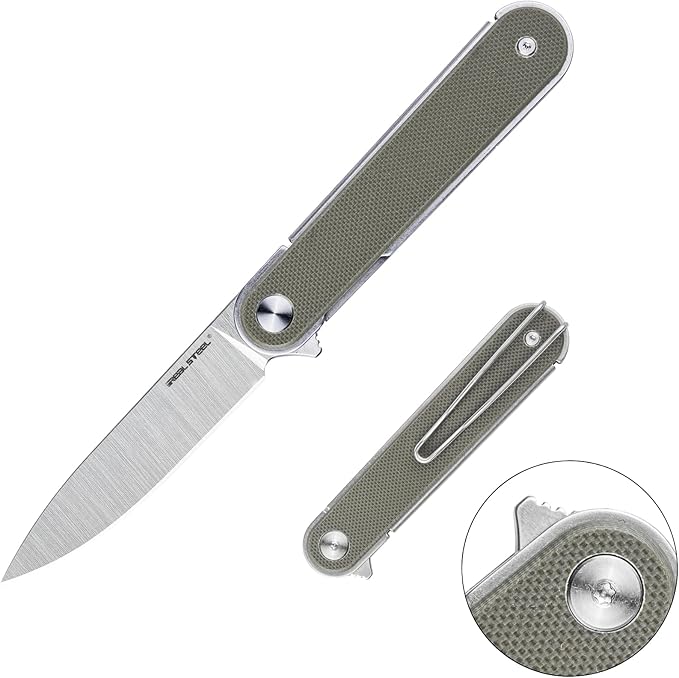 REALSTEEL IRIS Pocket Knife, Folding Knife, Flipper, Liner Lock, 2.99" 12C27 Steel Blade