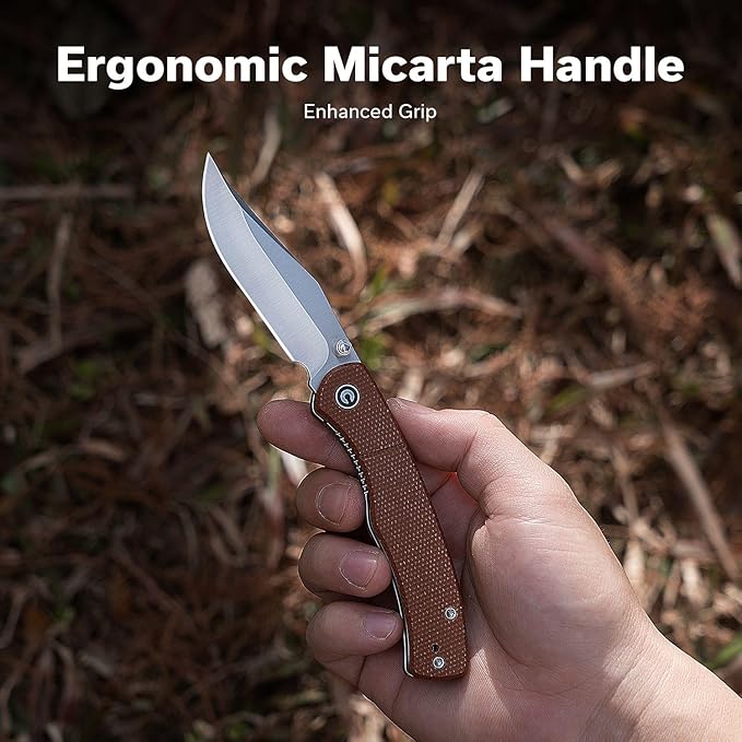 CIVIVI Clingman EDC Pocket Folding Knife with Titanium Reversible Clip, 2.99" Nitro-V Blade Micarta