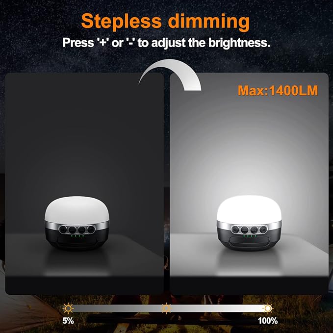 LED Camping Lantern Rechargeable 1400LM, Up to 420H Running Time Camping Tent RGB Light, 10400mAh