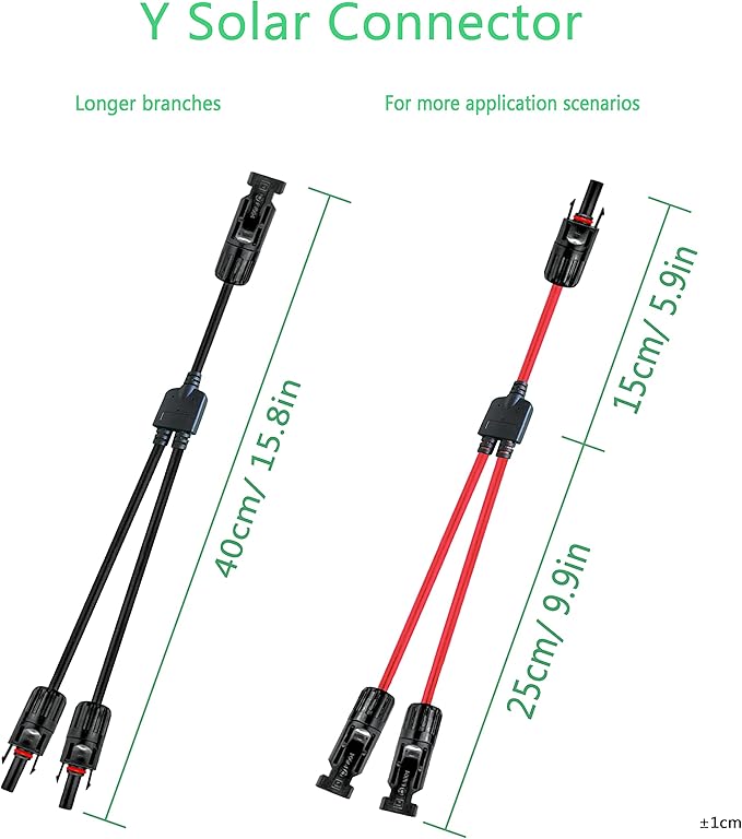 Y Solar Connector,Solar Y Branch Parallel Cable,Solar 1 to 2 Male Female Connector Adapter,10AWG
