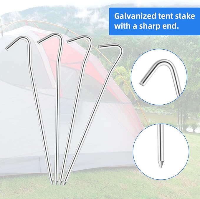 7" Tent Stakes, Heavy Duty Tarp Camping Stakes, Galvanized Metal Pegs for Outdoor Decorations, 40
