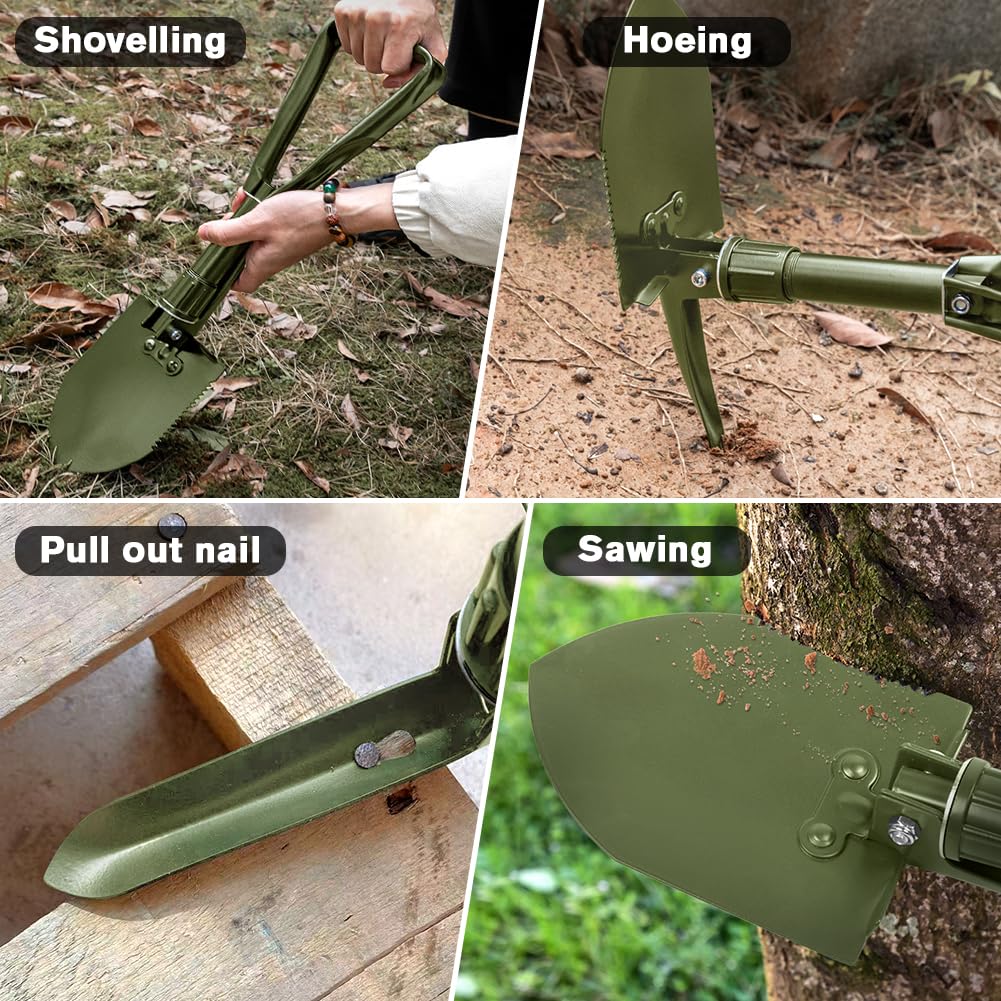 PLACHIDAY Digging Shovel, 18.5'' Lightweight Camping Shovel Portable High Carbon Steel Folding Mini