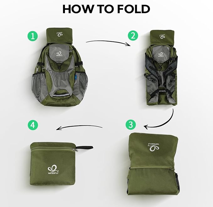 WATERFLY Lightweight Packable Hiking Backpack: 30L Foldable Travel Daypack Ultralight Camping Day
