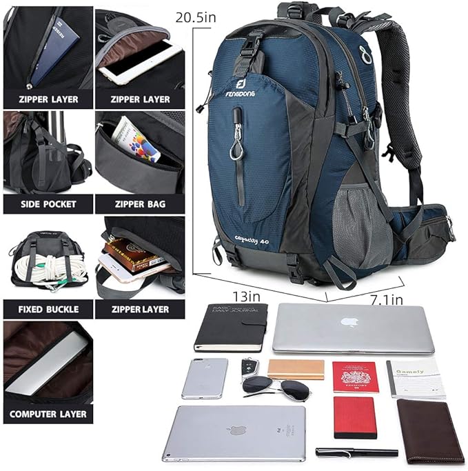 FENGDONG 40L Waterproof Lightweight Outdoor Daypack Hiking,Camping,Travel Backpack for Men Women