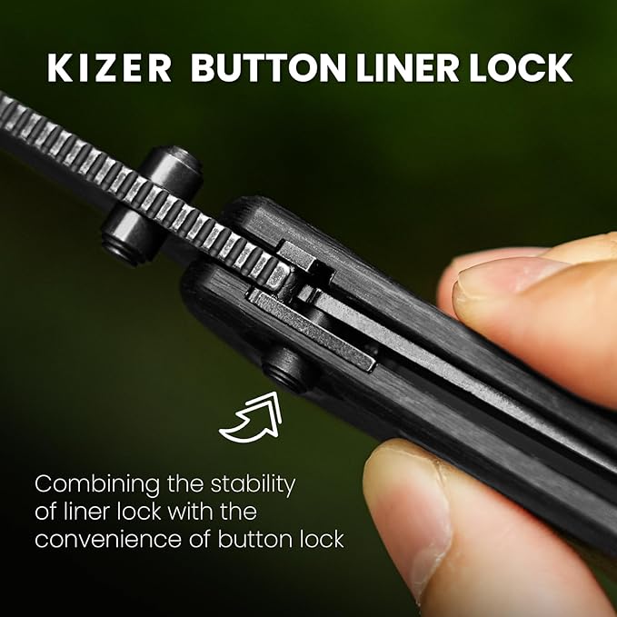Kizer Mini Grouper Folding Pocket Knife, Nitro-V Steel Blade G10 Handle EDC Knife, Button Lock