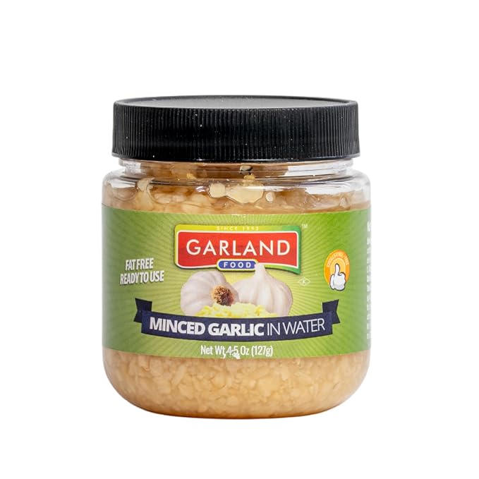 Garland Food Minced Garlic in Water 4.5 oz ??Made in the USA - Minced Garlic in Jar for Fresh