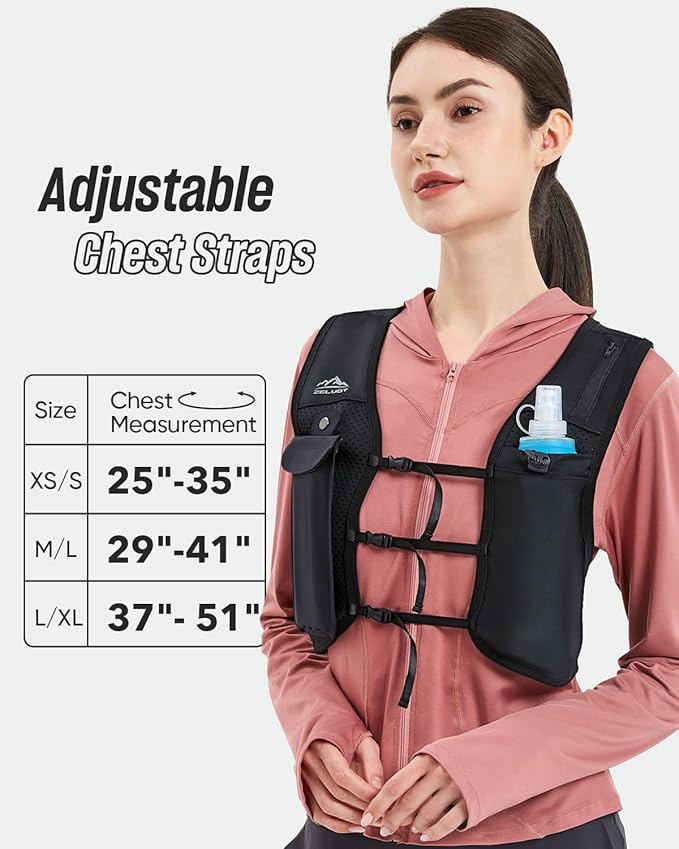 Running Vest for Women Men, USA Original Patent, Adjustable Chest Straps Running Hydration Vest