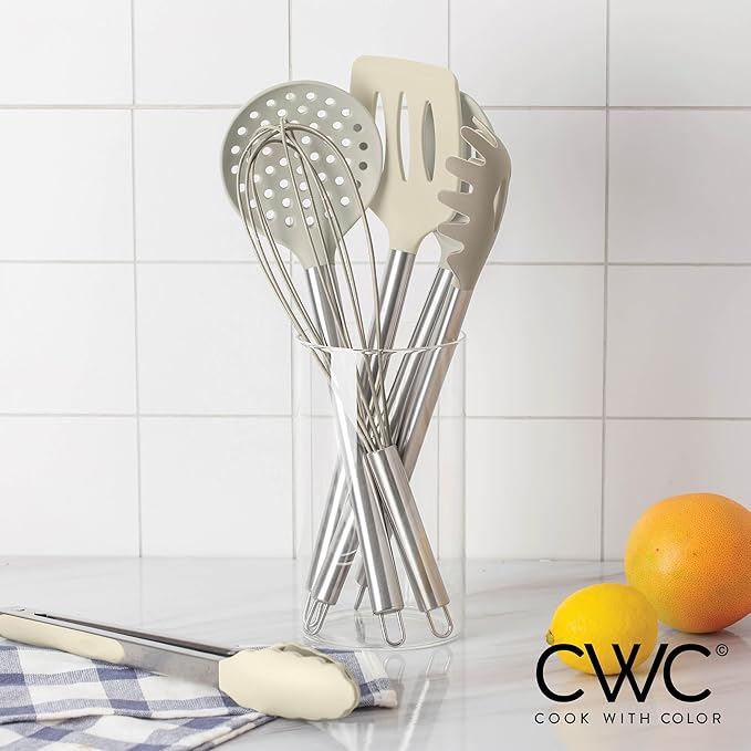 COOK WITH COLOR Silicone Cooking Utensils, Kitchen Utensil Set, Easy to Clean Silicone Kitchen