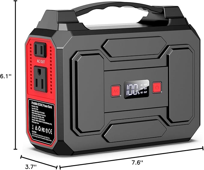 Portable Power Station Bank 146Wh 200W Peak(100W Rated), Solar Powered Power Bank with AC Outlet