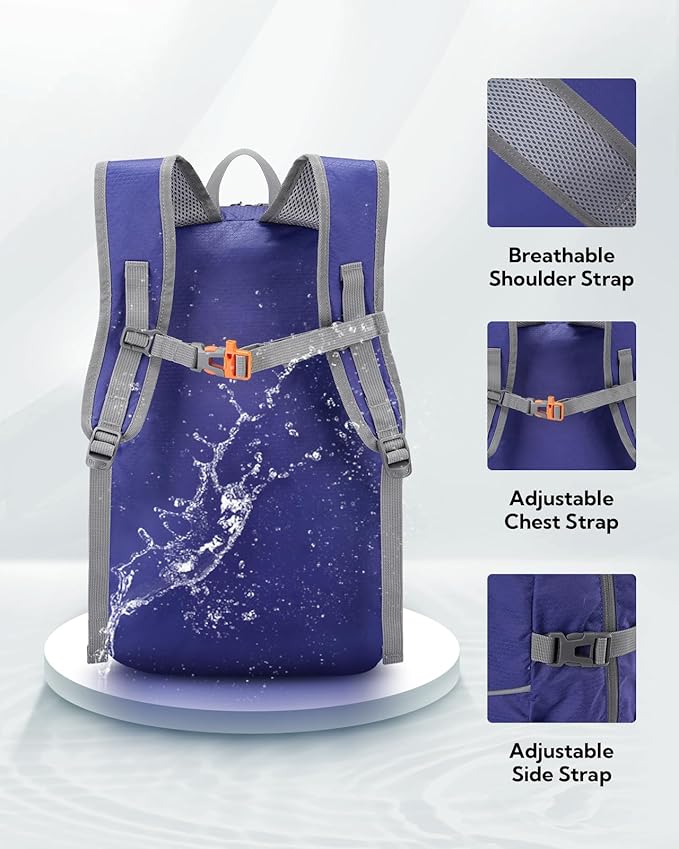 WATERFLY Hiking Foldable Daypack Backpack: 25L Ultra Lightweight Waterproof Day Pack for Woman Man