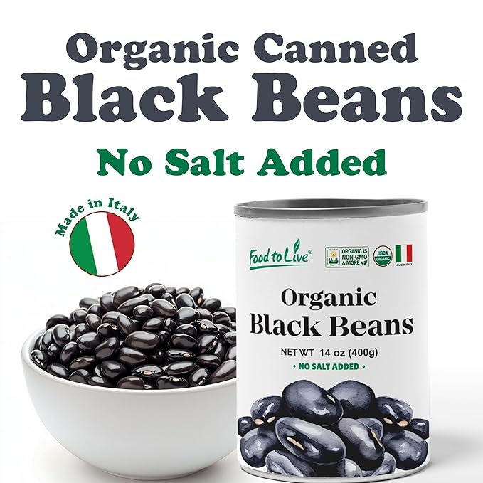 Food to Live Organic Canned Black Beans, 14 oz (Pack of 2) - Unsalted Non-GMO Frijoles Negro.