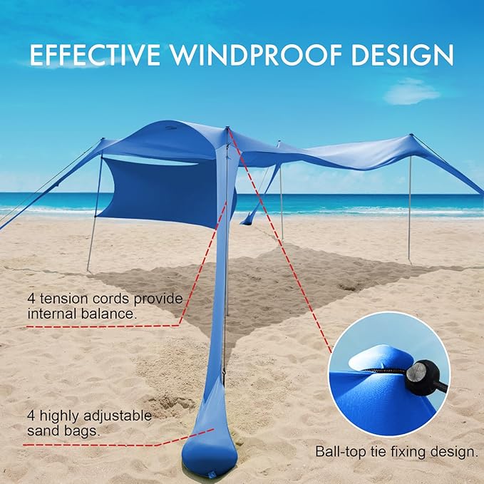 Beach Canopy Tent Shade with Sidewalls 10x10FT, 6.6FT Tall, UPF50+ Sun Shelter, Windproof & Water
