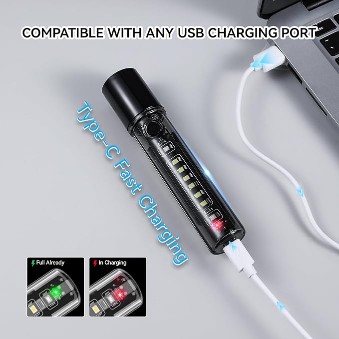 VAVOFO LED Flashlight, Aluminum Body, Adjustable Beam, Purple LED EDC Flashlight - USB-C