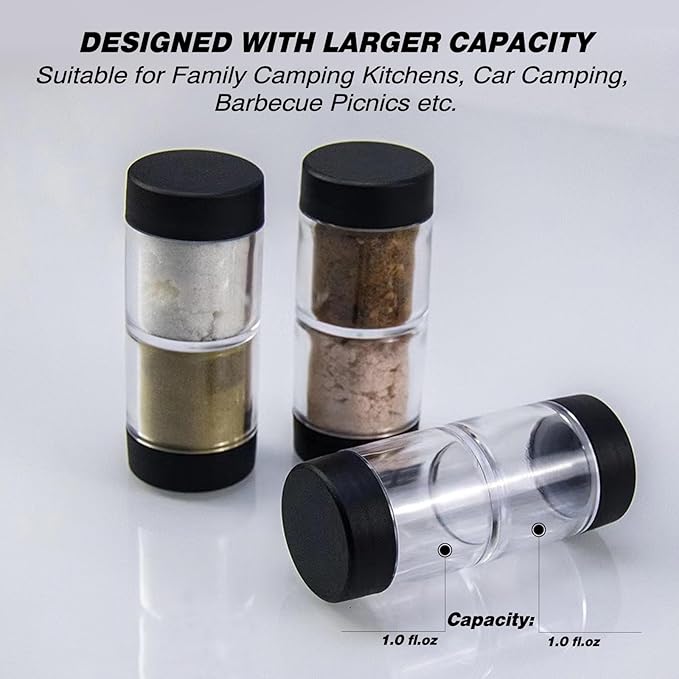 Sunmei Salt and Pepper Shakers Moisture Proof Set, 2-in-1 Portable Spice Shaker with Airtight Lid