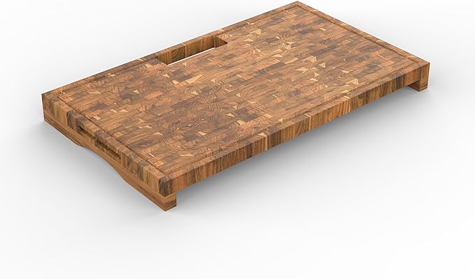 EcoDecors, Teak End Grain Cutting Board 29"x18", Solid FSC Teakwood Carving Board with Juice