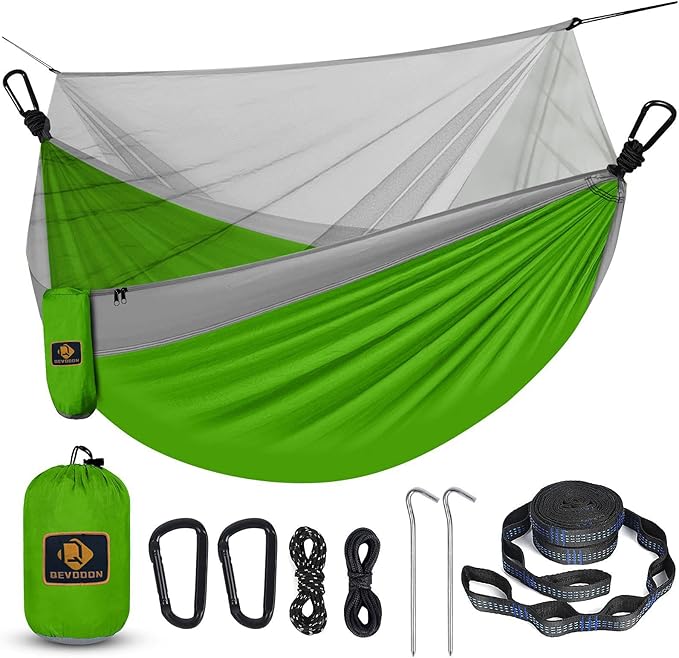 Camping Hammock with Net,Travel Portable Lightweight Hammocks with Tree Straps and Solid D-Shape