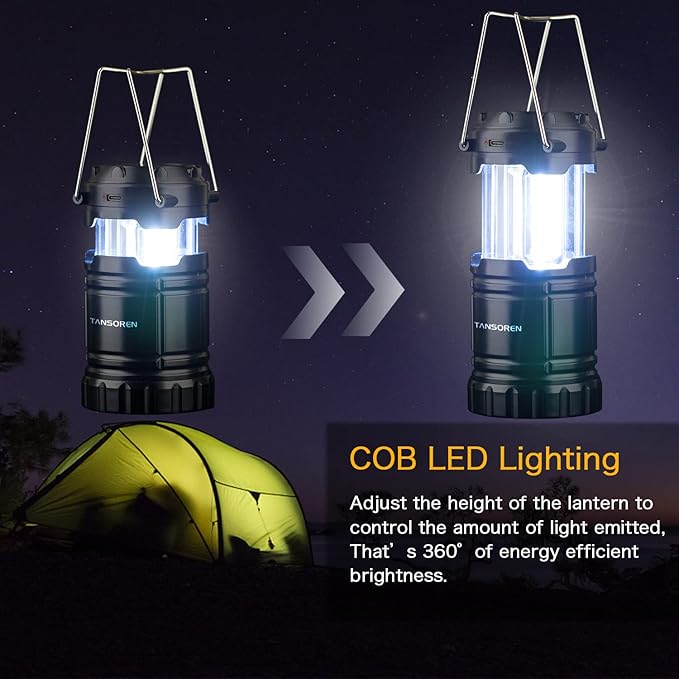 4 Pack Solar Lantern Camping Essentials Lights, LED USB Rechargeable Flashlight for Power Outages