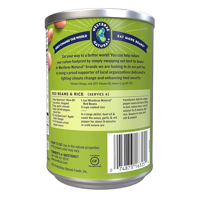 WESTBRAE 15 oz Natural Organic Red Beans, No Salt Added, Source of Plant Based Protein and Fiber