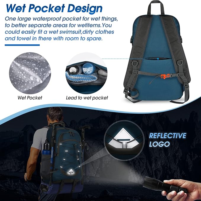 IGOLUMON Hiking Backpack 40L Packable Lightweight Camping Backpack Men Women Waterproof Hiking