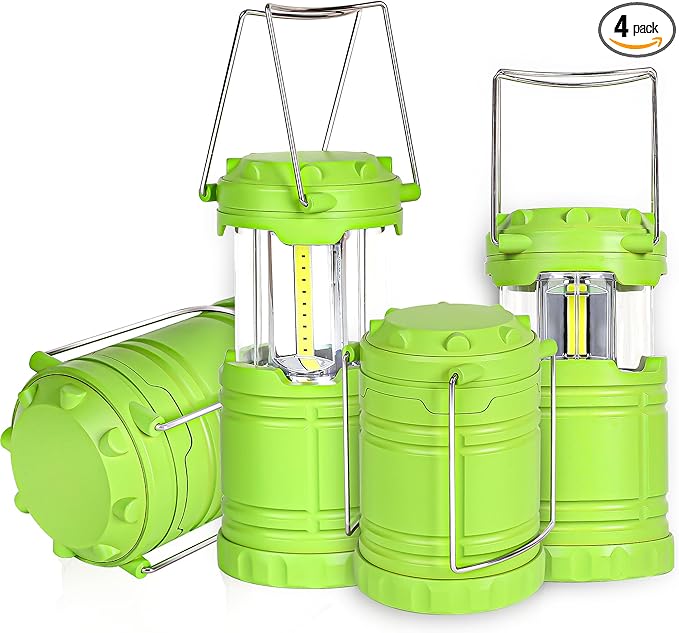 4-Pack LED Green Camping Lanterns, Portable Camping Lights, Outdoor Handled Lamps, Essential