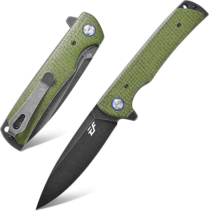 Eafengrow EF973 Folding Knife, D2 Steel Blade Micarta Handle Scale Pocket Knife Folder for Working