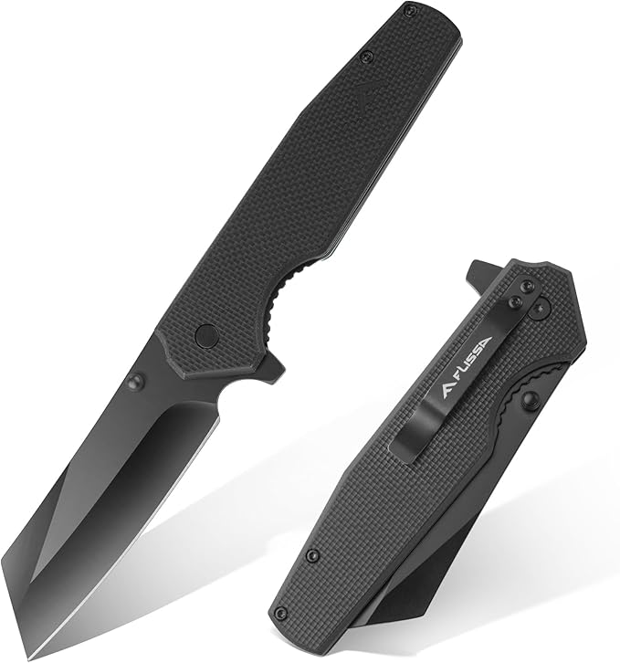 FLISSA Folding Knife, 4-3/4" Reverse Tanto Folding Pocket Knife, Black Stonewash Blade, G10 Handle